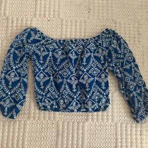 Miss Selfridge Blue and White Crop Blouse
